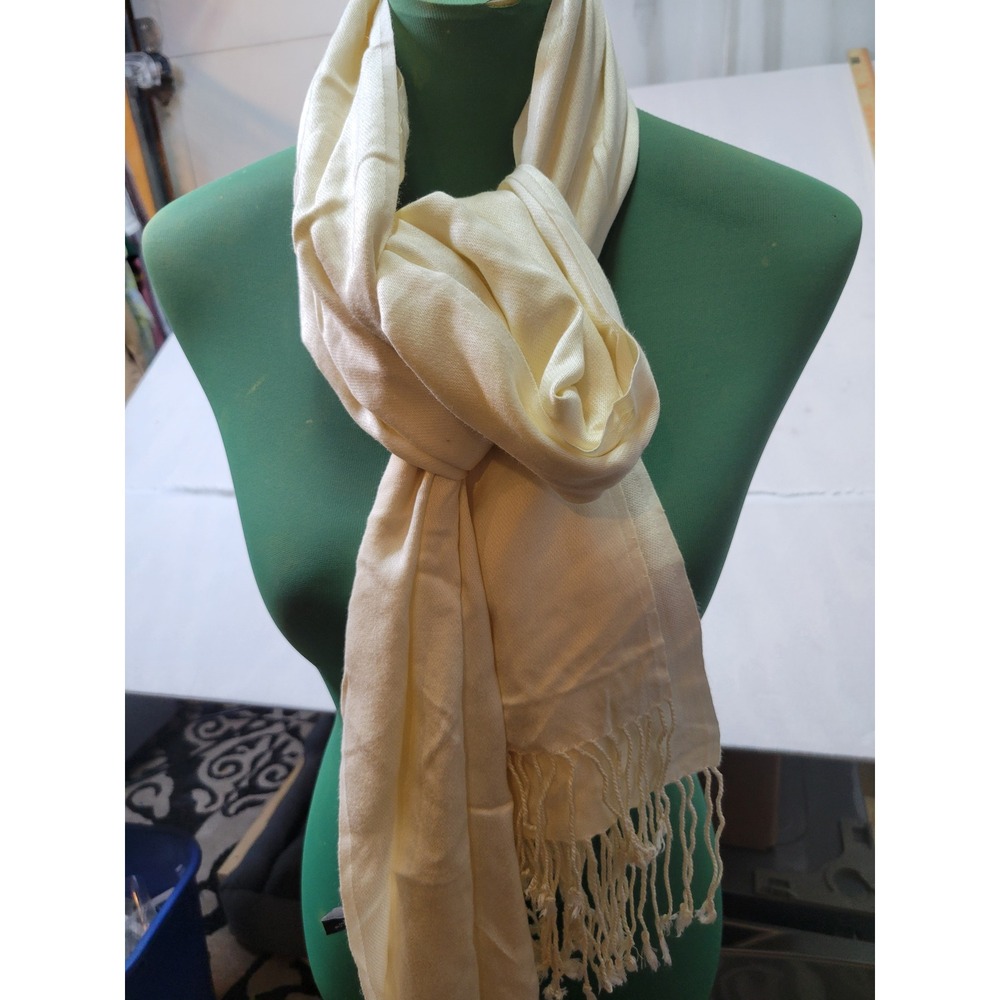 Jones New York Cream Pashmina Scarf Fringe Trim Off White Wrap Shawl